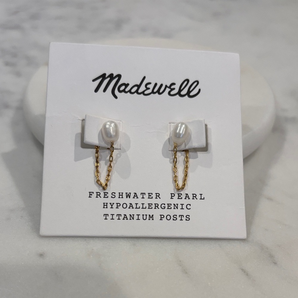Madewell Gold Chain Freshwater Pearl Earrings